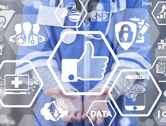 Interfață digitală medicală cu iconițe moderne – strategie de social media pentru clinici medicale